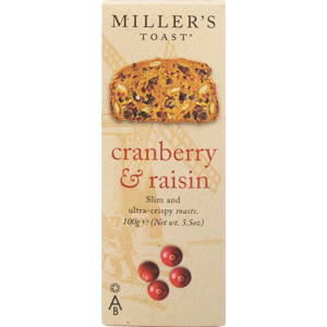 Border Artisan Biscuits Miller's Toast Cranberry & Raisin 100G Border Artisan Biscuits Miller's Toast Cranberry & Raisin 100G
