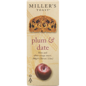 Border Artisan Biscuits Miller's Toast Plum & Date 100G Border Artisan Biscuits Miller's Toast Plum & Date 100G