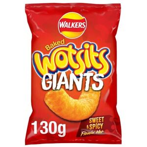 Walkers Wotsits Giants Sweet & Spicy Snacks Crisps 130g Walkers Wotsits Giants Sweet & Spicy Snacks Crisps 130g