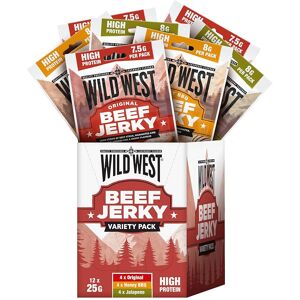 Wild West Beef Jerky - Variety Pack 12 x 25g (4 x Original, 4 x Honey BBQ, 4 x J Wild West Beef Jerky - Variety Pack 12 x 25g (4 x Original, 4 x Honey BBQ, 4 x J
