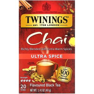 Twinings, Flavored Black Tea, Chai, Ultra Spice , 20 Tea Bags, 1.41 oz (40 g) Twinings, Flavored Black Tea, Chai, Ultra Spice , 20 Tea Bags, 1.41 oz (40 g)