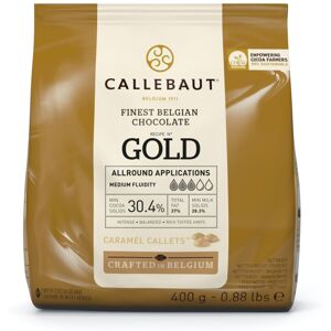 Callebaut Finest Belgian Gold Chocolate with Caramel Couverture Callets 400g Callebaut Finest Belgian Gold Chocolate with Caramel Couverture Callets 400g
