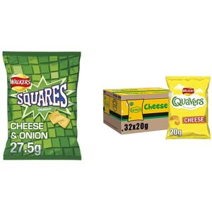 Walkers Crisps Squares Cheese and Onion Snacks Box, 27.5 g (Case of 32) (Packagi Walkers Crisps Squares Cheese and Onion Snacks Box, 27.5 g (Case of 32) (Packagi