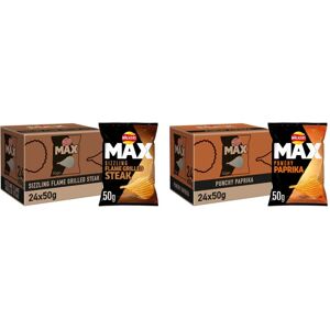 Walkers Max Flame Grilled Steak Crisps, 50 g, Pack of 24 & Max Paprika Crisps, 5 Walkers Max Flame Grilled Steak Crisps, 50 g, Pack of 24 & Max Paprika Crisps, 5