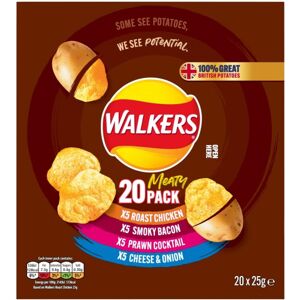 Walkers Meaty Variety Multipack Crisps Box 20x25g, Walkers Meaty Variety Multipack Crisps Box 20x25g,