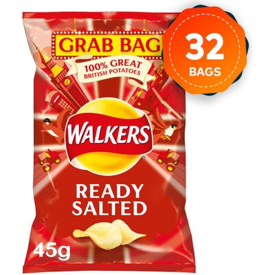 32 x Walkers Crisps Ready Salted Sharing Pack 45g 32 x Walkers Crisps Ready Salted Sharing Pack 45g