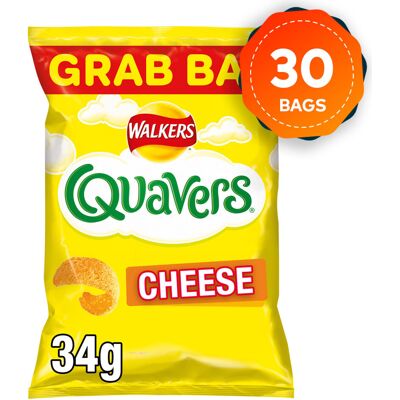 30 x Walkers Crisps Quavers Cheese Snacks 34g Suitable for Vegetarians 30 x Walkers Crisps Quavers Cheese Snacks 34g Suitable for Vegetarians