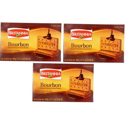 (Pack of 3) Britannia Bourbon 400g Family Pack,Topped with Sugar Crystals, Crunc (Pack of 3) Britannia Bourbon 400g Family Pack,Topped with Sugar Crystals, Crunc