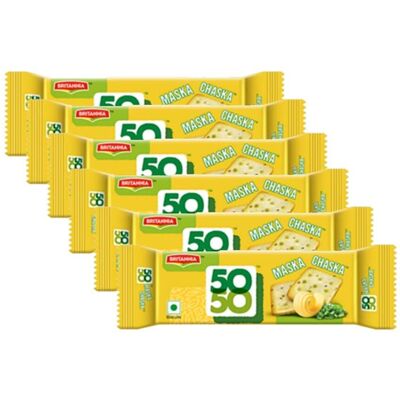 (Pack of 6) Britannia 50-50 Maska Chaska Biscuits 62g (Pack of 6) Britannia 50-50 Maska Chaska Biscuits 62g
