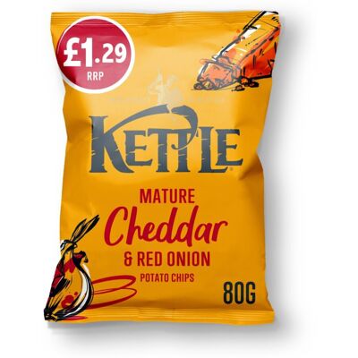 KETTLE Chips Mature Cheddar & Red Onion Crisps 80g (Pack of 12) KETTLE Chips Mature Cheddar & Red Onion Crisps 80g (Pack of 12)