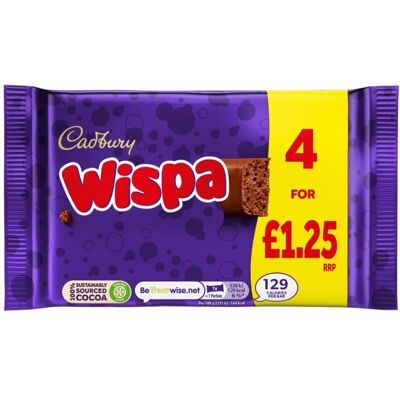 Cadbury Wispa Chocolate Bar 4 Pack 94.8g (Pack of 11) Cadbury Wispa Chocolate Bar 4 Pack 94.8g (Pack of 11)