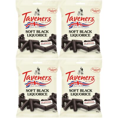 Taveners Soft Eating Black Liquorice Sweets Bag (165g per pack) Pack of 4 Taveners Soft Eating Black Liquorice Sweets Bag (165g per pack) Pack of 4