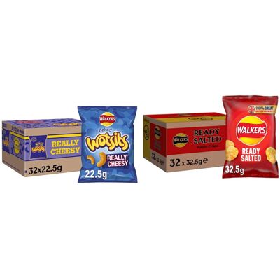 Walkers Wotsits Really Cheesy Snacks, 22.5g (Case of 32) & Ready Salted Crisps, Walkers Wotsits Really Cheesy Snacks, 22.5g (Case of 32) & Ready Salted Crisps,