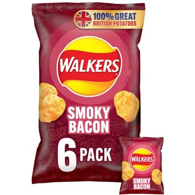 Walkers Smokey Bacon Crisps 25g x 6 per pack - Pack of 2 Walkers Smokey Bacon Crisps 25g x 6 per pack - Pack of 2