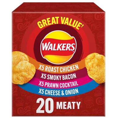 Walkers Meaty Variety Multipack Crisps Box 20x25g, Red Walkers Meaty Variety Multipack Crisps Box 20x25g, Red
