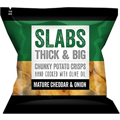 Slabs - Mature Cheddar & Onion Thick & Big Potato Chunky Crisps 14x 80g Packs Slabs - Mature Cheddar & Onion Thick & Big Potato Chunky Crisps 14x 80g Packs