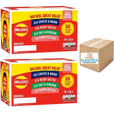 Slamtech Walkers Classic Variety Box, 132 Crisps Pack, 25g Each, 4 Flavours - Cheese & On Slamtech Walkers Classic Variety Box, 132 Crisps Pack, 25g Each, 4 Flavours - Cheese & On