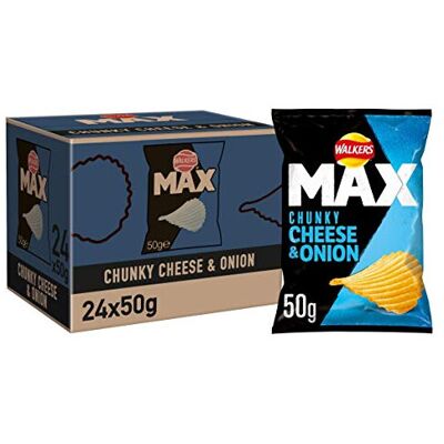 Walkers Max Cheese & Onion Crisps, 50 g, Pack of 24 Walkers Max Cheese & Onion Crisps, 50 g, Pack of 24