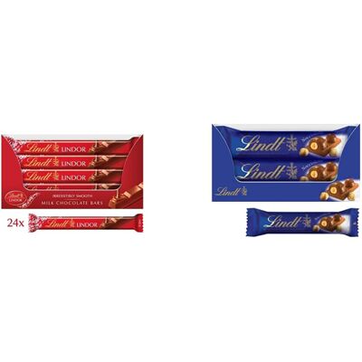 Lindt Lindor Treat Bar 38 g (Pack of 24) & Noccio Latte Milk Chocolate and Hazel Lindt Lindor Treat Bar 38 g (Pack of 24) & Noccio Latte Milk Chocolate and Hazel