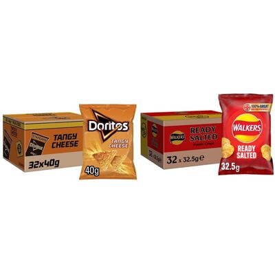 Doritos Tangy Cheese Tortilla Chips, 40g (Case of 32) & Walkers Ready Salted Cri Doritos Tangy Cheese Tortilla Chips, 40g (Case of 32) & Walkers Ready Salted Cri