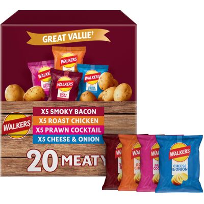 Walkers Meaty Variety Crisps Box 20 x 25g, Red Walkers Meaty Variety Crisps Box 20 x 25g, Red