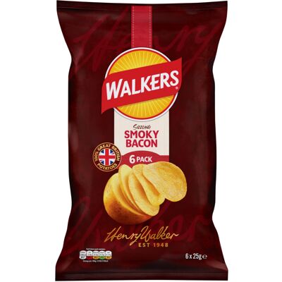 Walkers Smoky Bacon Multipack Crisps 6x25g Walkers Smoky Bacon Multipack Crisps 6x25g
