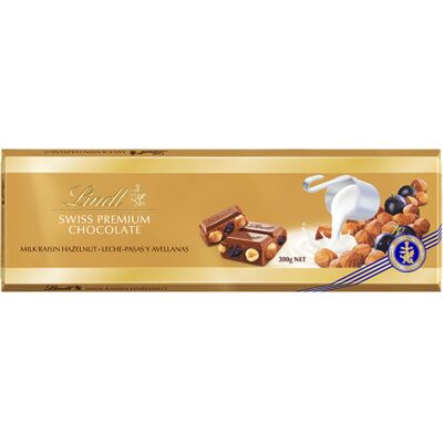 Lindt Swiss Milk Chocolate Hazelnut and Raisin Gold Bar 300 g Lindt Swiss Milk Chocolate Hazelnut and Raisin Gold Bar 300 g