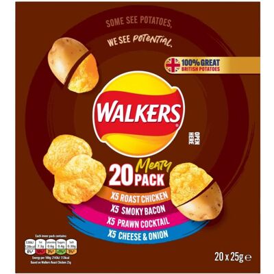 Walkers Meaty Variety Multipack Crisps Box 20x25g, Red Walkers Meaty Variety Multipack Crisps Box 20x25g, Red
