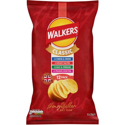 Walkers Crisps Classic Variety Multipack Crisps, 12x25 Walkers Crisps Classic Variety Multipack Crisps, 12x25
