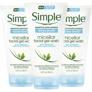 Simple Water Boost Micellar Facial Gel Wash for Dry Skin 150ml pk of 3 Simple Water Boost Micellar Facial Gel Wash for Dry Skin 150ml pk of 3