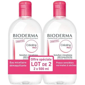 Bioderma Crealine H2O Micellar Cleansing Water 2 x 500 ml - Gentle, Unscented Cl Bioderma Crealine H2O Micellar Cleansing Water 2 x 500 ml - Gentle, Unscented Cl