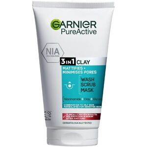 Garnier Pure Active 3in1 Clay Mask-Wash-Scrub 150ml, With Clay, Eucalyptus & Sal Garnier Pure Active 3in1 Clay Mask-Wash-Scrub 150ml, With Clay, Eucalyptus & Sal