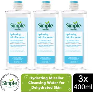 Simple Boost Micellar Cleansing Water for Dehydrated Skin - Pack of 3 (400ml eac Simple Boost Micellar Cleansing Water for Dehydrated Skin - Pack of 3 (400ml eac