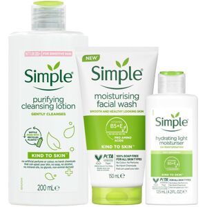Simple Kind To Skin Care Bundle Of Purifying Cleansing Lotion 200ml, Moisturising Facia Simple Kind To Skin Care Bundle Of Purifying Cleansing Lotion 200ml, Moisturising Facia