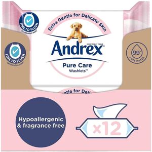 Andrex Washlets Pure Care Biodegradable & Flushable Wipes, 12 Pack Andrex Washlets Pure Care Biodegradable & Flushable Wipes, 12 Pack