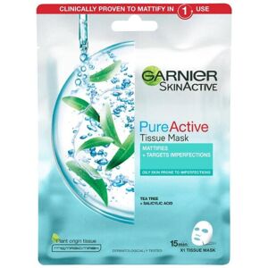 3 x Garnier Skin Active Pure Active Tissue Mask Tea Tree + Salicylic Acid 3 x Garnier Skin Active Pure Active Tissue Mask Tea Tree + Salicylic Acid