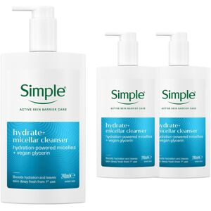 Simple Hydrate+ Micellar Cleanser Gentle Refreshing Face Wash 240ml, 3 Pack Simple Hydrate+ Micellar Cleanser Gentle Refreshing Face Wash 240ml, 3 Pack