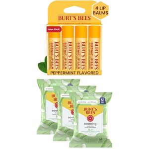 Burts Bees Bundle-Original Beeswax Lip Balm, 4Tubes, 0.15 oz.+Aloe Vera Face Wi Burts Bees Bundle-Original Beeswax Lip Balm, 4Tubes, 0.15 oz.+Aloe Vera Face Wi