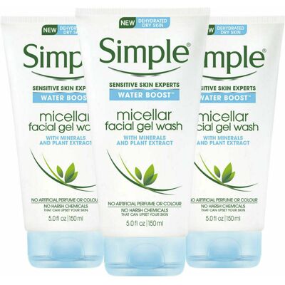 (3x Facial Gel Wash) Simple Water Boost Micellar Cleansing Water, Wipes & Face W (3x Facial Gel Wash) Simple Water Boost Micellar Cleansing Water, Wipes & Face W