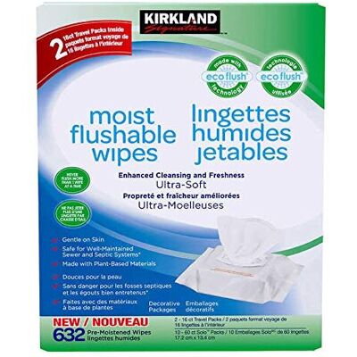 Kirkland Signature - Moist Flushable Wipes - 10 x 60 - Wipes Kirkland Signature - Moist Flushable Wipes - 10 x 60 - Wipes