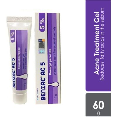Unbranded GALDERMA Benzac AC 5% Benzoyl Peroxide Gel 60g Acne Treatment Gel Kill Pimpl Unbranded GALDERMA Benzac AC 5% Benzoyl Peroxide Gel 60g Acne Treatment Gel Kill Pimpl