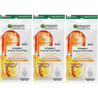 3 X Garnier Skin Active Vitamin C + Pineapple Extract Ampoule Face Sheet Mask 15 3 X Garnier Skin Active Vitamin C + Pineapple Extract Ampoule Face Sheet Mask 15