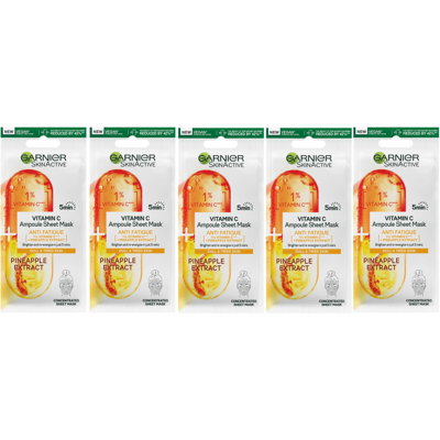 5 X Garnier Skin Active Vitamin C + Pineapple Extract Ampoule Face Sheet Mask 15 5 X Garnier Skin Active Vitamin C + Pineapple Extract Ampoule Face Sheet Mask 15