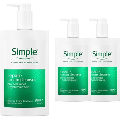 Simple Repair+ Cream Cleanser Soothing Hydrating Gentle Face Wash 240ml, 3 pack Simple Repair+ Cream Cleanser Soothing Hydrating Gentle Face Wash 240ml, 3 pack