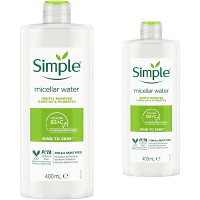 (2x of 400ml) Simple Kind to Skin Make-Up Remover Micellar Cleansing Water (2x of 400ml) Simple Kind to Skin Make-Up Remover Micellar Cleansing Water