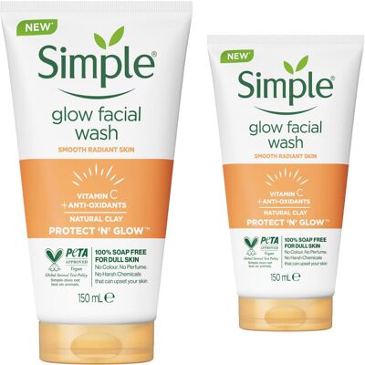 (2x of 150ml) Simple Protect & Glow Express Glow Clay Polish Face Wash (2x of 150ml) Simple Protect & Glow Express Glow Clay Polish Face Wash