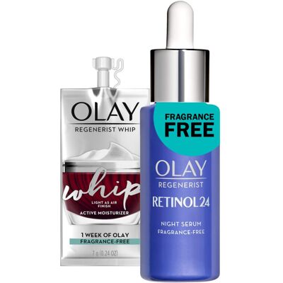 Olay Regenerist Retinol Face Serum, Retinol 24 Night Face Serum, 1.3oz + Whip Fa Olay Regenerist Retinol Face Serum, Retinol 24 Night Face Serum, 1.3oz + Whip Fa