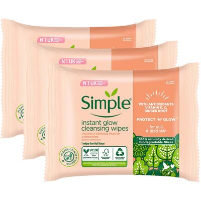 Simple Protect N Glow Instant Cleansing Wipes 3 Pack Simple Protect N Glow Instant Cleansing Wipes 3 Pack