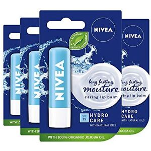 NIVEA Lip Balm Hydro Care with SPF 15 Pack of 4 (4 x 4.8g), Hydrating Lip Balm with Al NIVEA Lip Balm Hydro Care with SPF 15 Pack of 4 (4 x 4.8g), Hydrating Lip Balm with Al