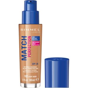 Rimmel Match Perfection Foundation, SPF 20, 102 Light Nude 30ml Rimmel Match Perfection Foundation, SPF 20, 102 Light Nude 30ml